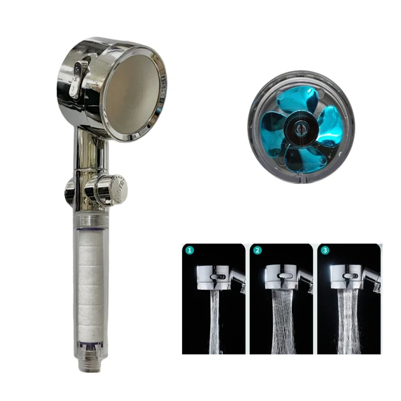 

3 Mode Turbo Shower Head Water Saving Flow Adjust With Small Fan Filter ABS Rain High Pressure spray Nozzle Bathroom Accessories