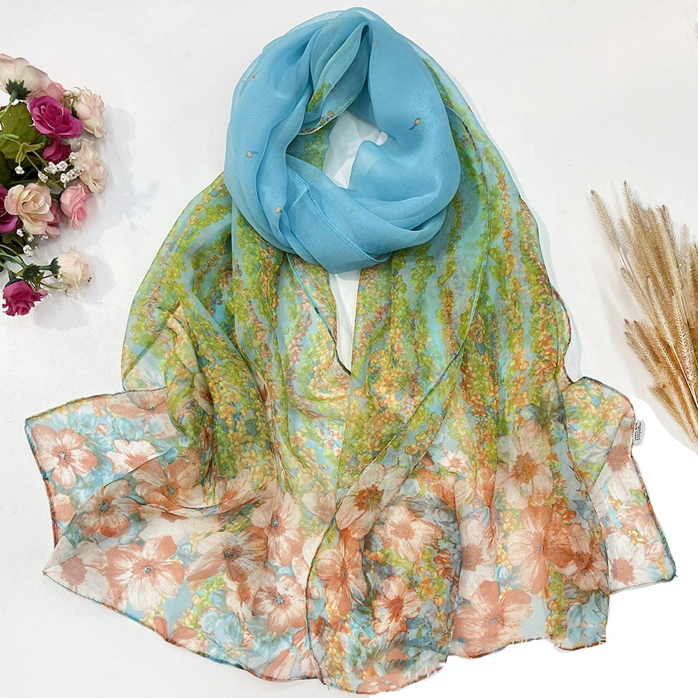 Sciarpe In Chiffon Per Donna, Confezione Da 2, Leggere E Traspiranti, Stampa Floreale, Scialle Per Spiaggia, Primavera, Autunno E Inverno