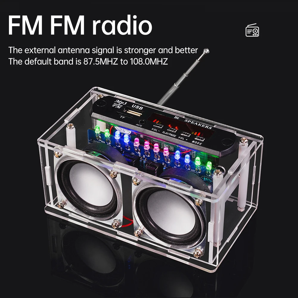 DIY FM Radio Stereo Kit 87.5-108MHZ with Amplifier Bluetooth Speaker Spectrum Analyzer Electronic Soldering Practice Loose Parts