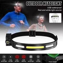 

LED Headlamp Flashlight Sensor COB White and Red Lights 3 Mode USB Rechargeable Headlight Waterproof for Outdoor Camping Fishing