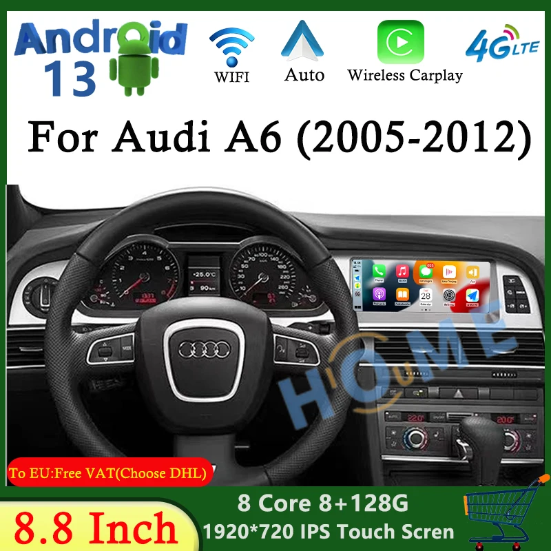 

8.8" Android 13 8+128G Car Radio Screen Player For Audi A6 C6 4F 2005 - 2012 GPS Navigation Multimedia Google Carplay Auto 4G