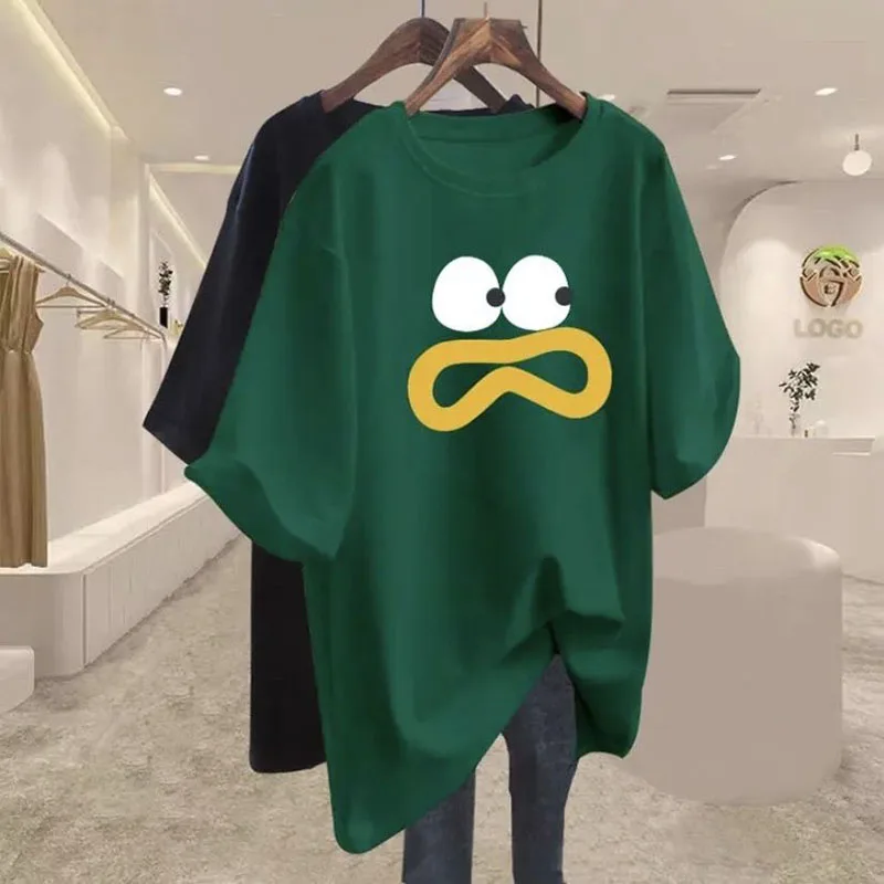 

Женская одежда, футболка с пугающимся принтом, летний Повседневный Свободный Топ с круглым вырезом и коротким рукавом, футболка из чистого хлопка, базовый пуловер