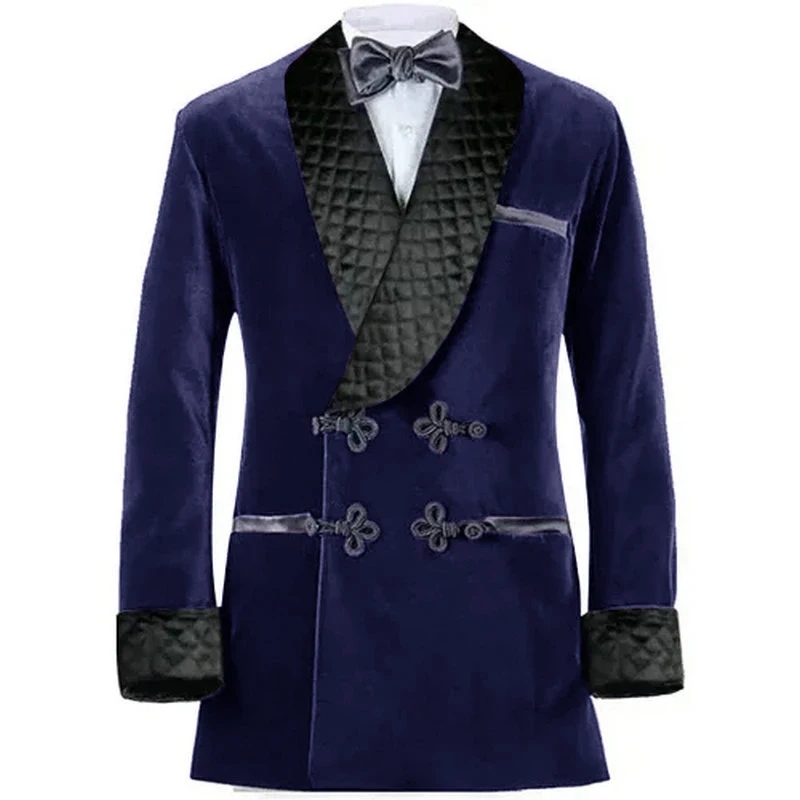 Double Breasted Purple Velvet Smoking Jackets Black Shawl Lapel Formal Tuxedos Loose Vintage Retro Party Prom Suit Blazer Sets men suits jackets