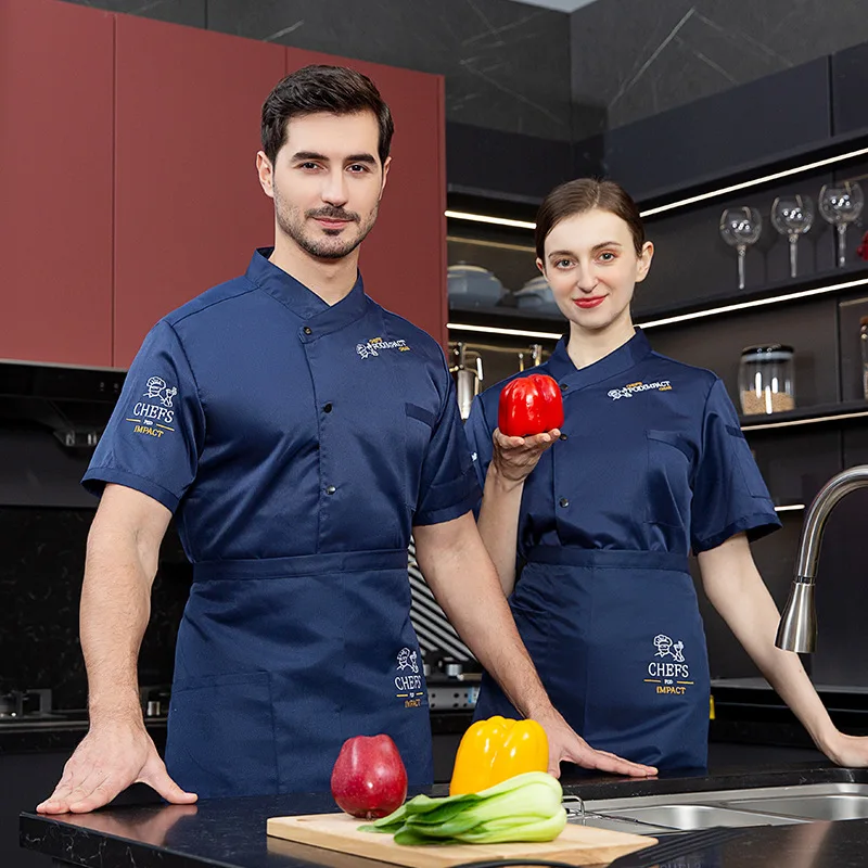 

Short-Sleeved Summer Clothes Hotel Chef Uniform Barbecue Cafeteria Restaurant Men's and Women's Cateri