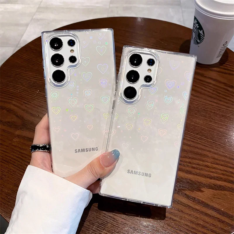 Transparent Laser Heart Design Anti-Fall Phone Case with Protective Bumper
