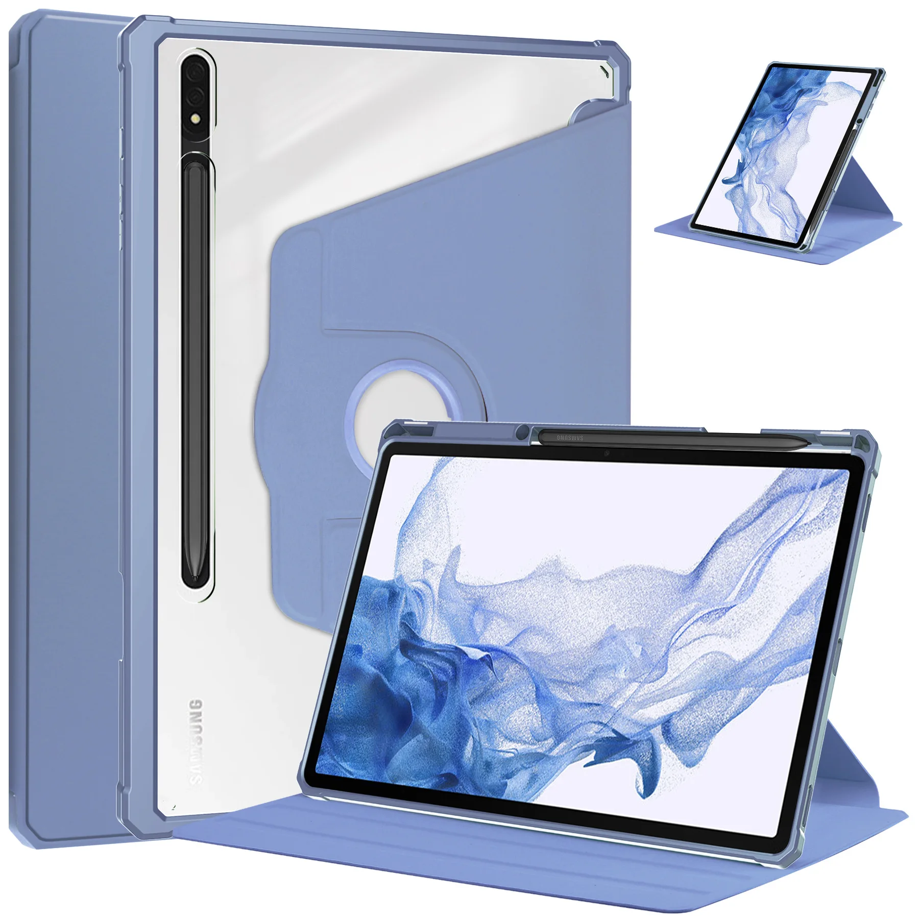 Premium Leather Tablet Case with 360° Rotation Stand and Clear Crystal Design