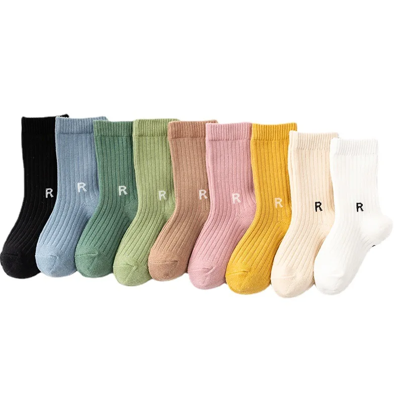 Baby Children Cute Sport Cotton Sock Korean Simplicity Solid Color Letter R Short Sock for Toddler Boys Girls Kids Stockings