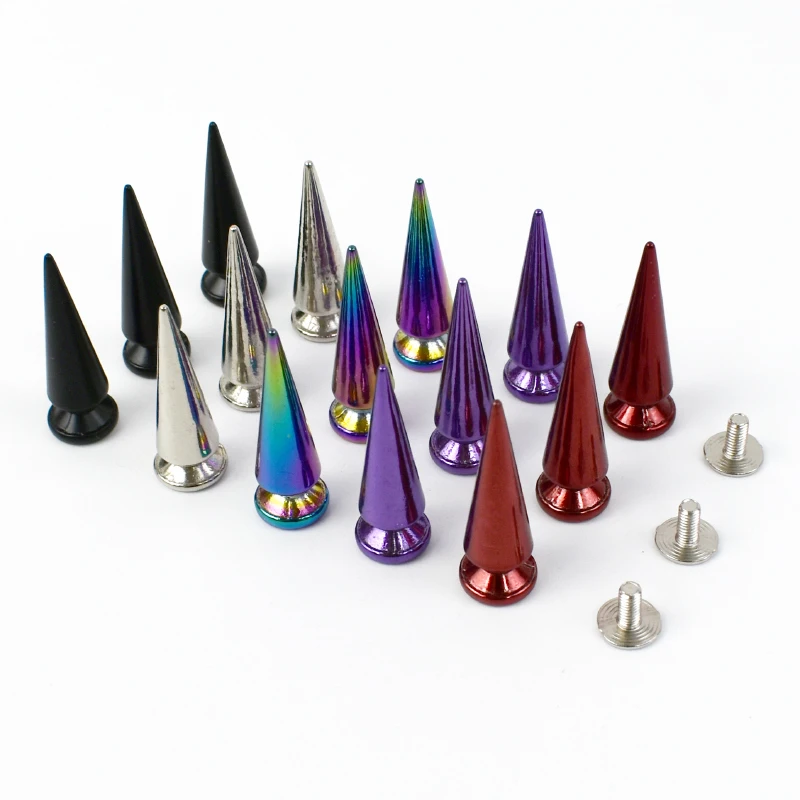 100 Borchie Punk Argento - Rivetti A Cono 7x10cm Con Viti, Per Decorazione Fai Da Te Su Abiti E Accessori