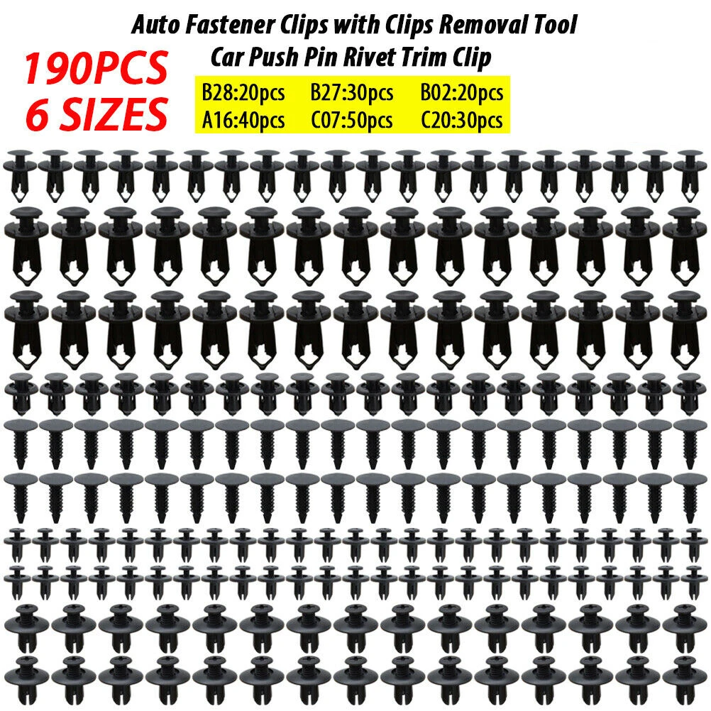 

190 шт., пластиковые заклепки для крепления автомобиля, 6 размеров