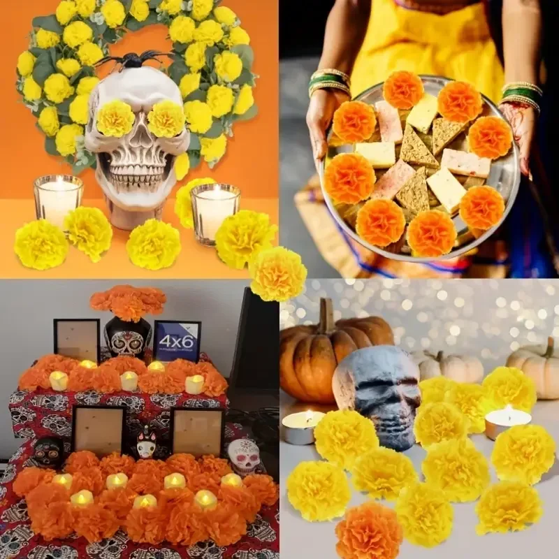 2,17 Zoll mexikanische Ringelblume künstliche Blumen Tag der Toten DIY Girlande String Halloween Diwali Party Home Outdoor Dekoration – Detail 3