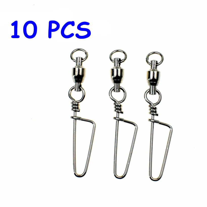 10pcs Stainless Steel Ball Bearing Fishing Swivels Snap Rolling Sea