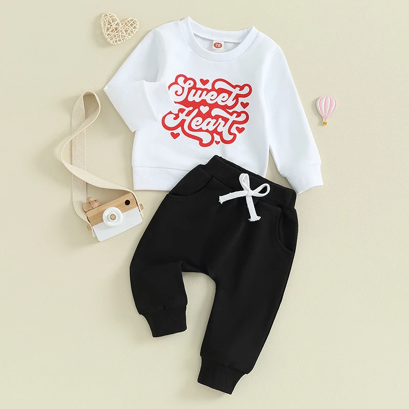 

Infant Baby Boy Girl Valentine s Day Pant Outfits Long Crewneck Letter Sweatshirt My First Valentines Clothes Set