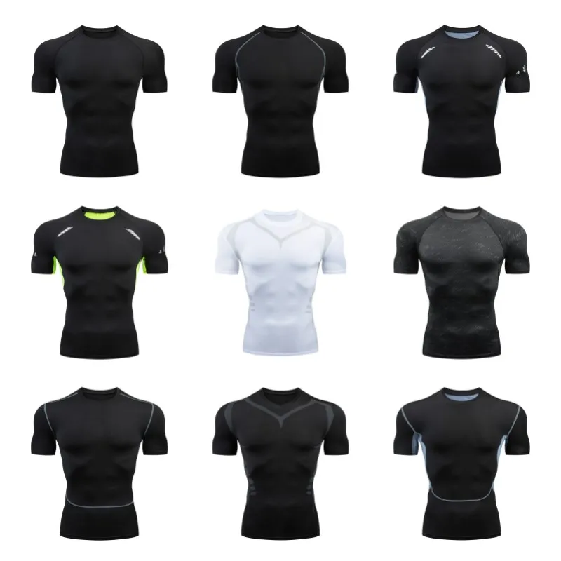 Men Short Sleeve Rash Guard Compression Shirts Quick Dry Fitness Cycling Running T-Shirt Workout Training Underwear Gym Clothing