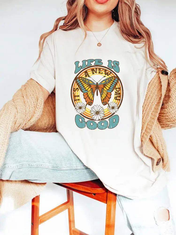 

Футболка женская с коротким рукавом и принтом, милая Модная рубашка с принтом бабочек и надписей, весенне-летняя с графическим принтом