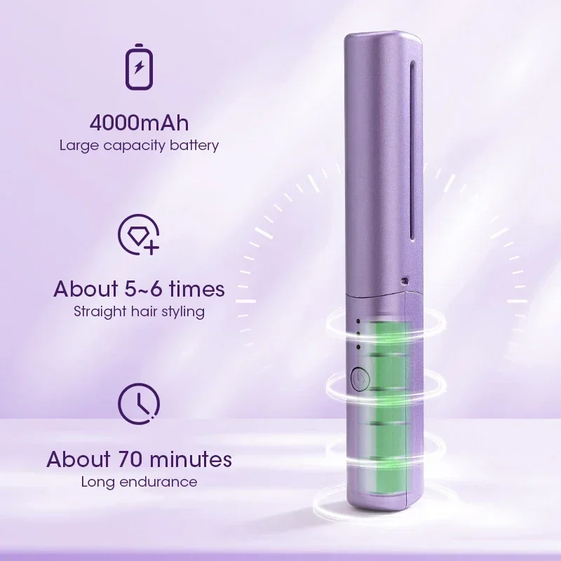 Portable Wireless Hair Straightener Curler Comb USB Rechargeable Multi-function Anti-Scald Negative Ion