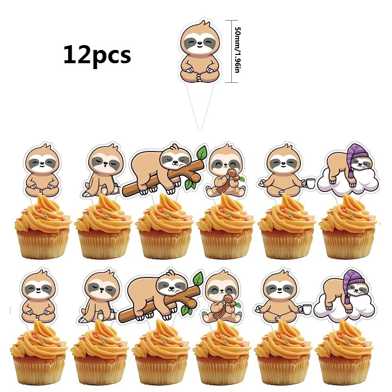 Cartoon tree sloth cake toppers animal theme cake decoration brown sloth happy birthday insert