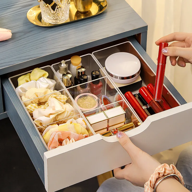 Clear Acrylic Makeup Layered Storage Box Dressing Table Cosmetic Lipstick Finishing Grid Box Desktop Drawer Storage Compartment 3