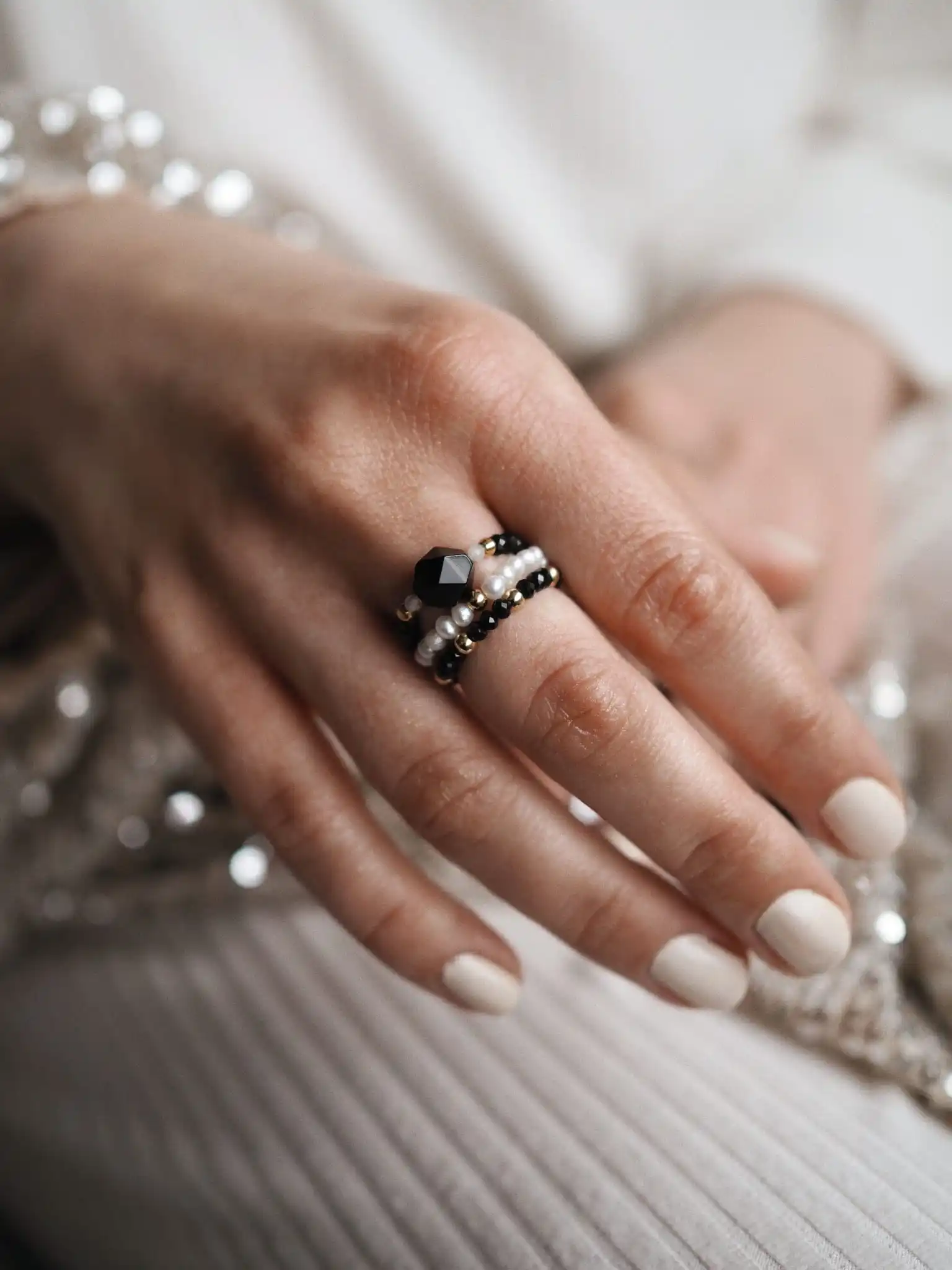 Кольца хиппи с бусинами из натурального камня для женщин винтажные черные