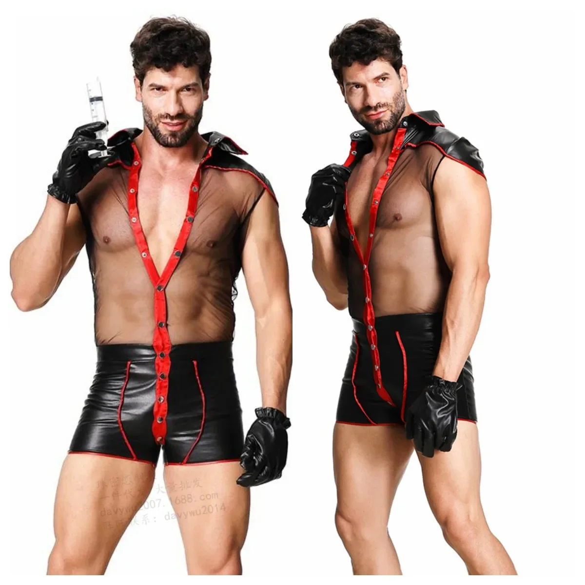 Men Erotic Bodysuit Panties Gay Halloween Devil Doctors Cosplay Hollow Costume See Through Tops Set Muscle Expose Ball Underwear men erotic bodysuit panties gay halloween devil doctors cosplay hollow costume see through tops set muscle expose ball underwear