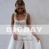 A-Line Wedding Dress Women Lace Open Back Square Collar Spaghetti Straps Split Bridal Gown Train Vestidos De Noiva Customized 5