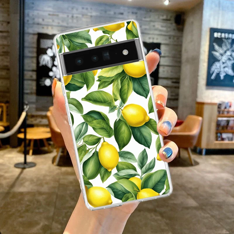 Transparent Soft TPU Clear Cover with Fruit Lemon Design