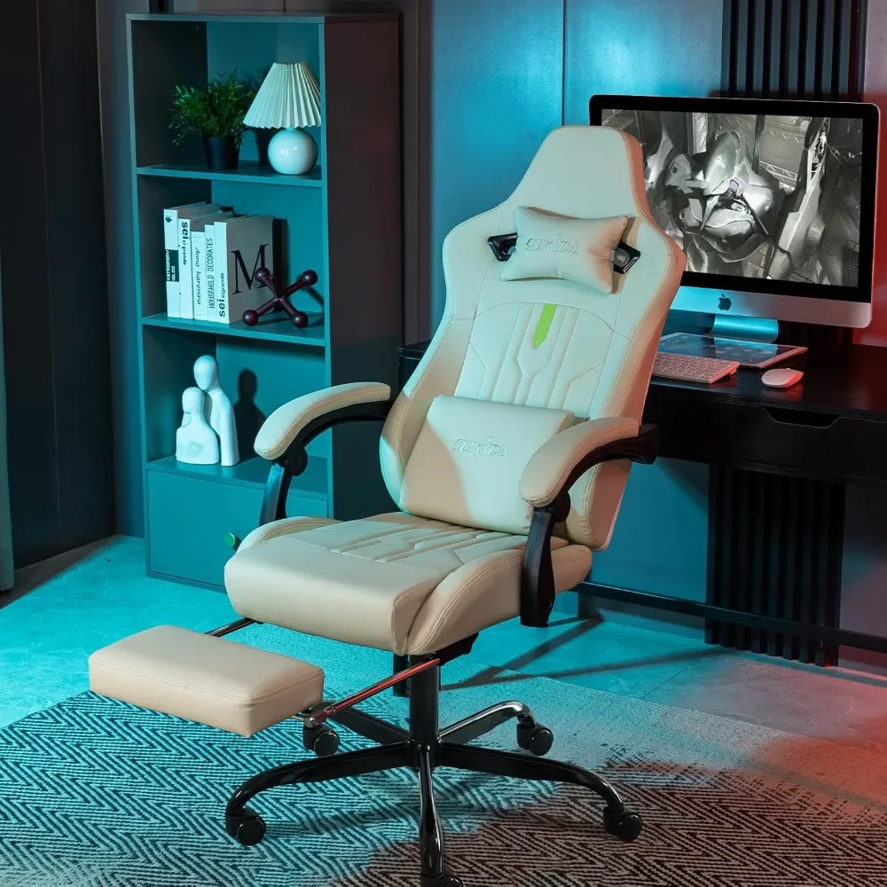 Gaming Chair with Footrest Ergonomic Computer Chair Massage Lumbar Cushion, Racing Video Game Chairs Adjustable 2