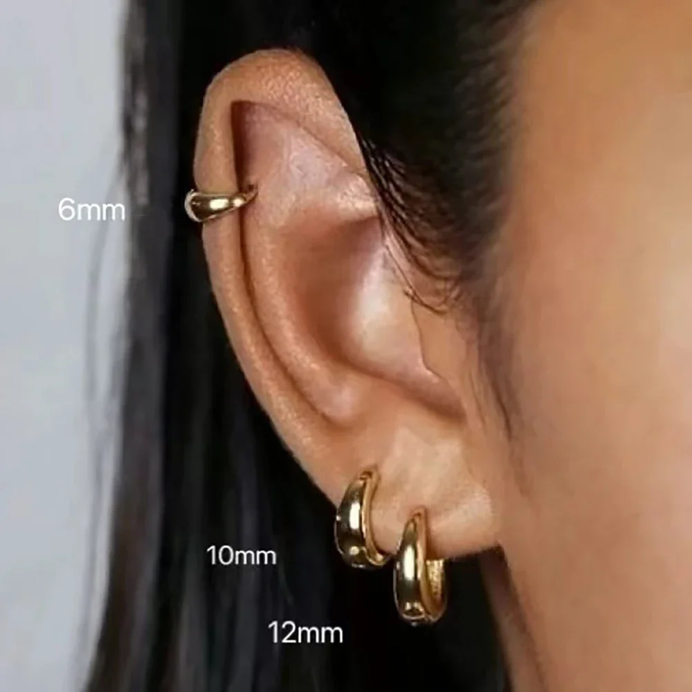 Stainless Steel 1 Pair Minimalist Huggie Hoop Earrings For Women Gold Color Tiny Round Circle 6/10/12mm Punk Unisex Rock Earring 3