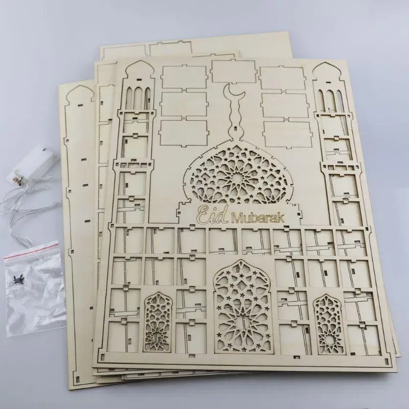 D0AD Eid Mubarak Countdown Calendar DIY Ramadan Ornaments Wooden Drawer Party Decor