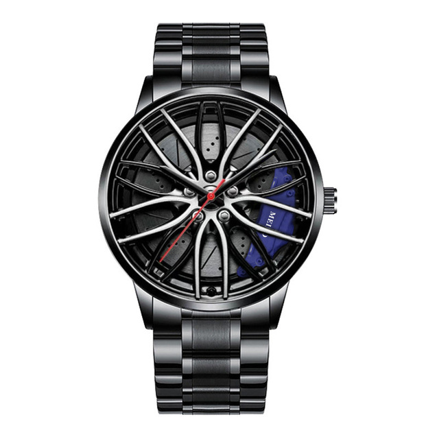 for Men Waterproof Vacuum Plating Strap with Car Wheel Rim Hub Design Sport Automatic Quartz Wristwatch
