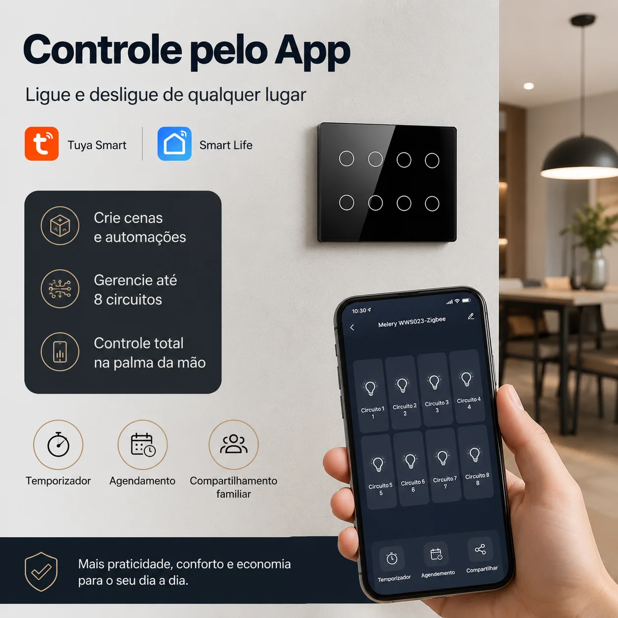 Melery 브라질리언 지그비 조명 스위치 터치 센서 패널, Tuya Smart Life 중성선, Alexa Dot Google Home 리모컨, 4x4, 6/8 Gang