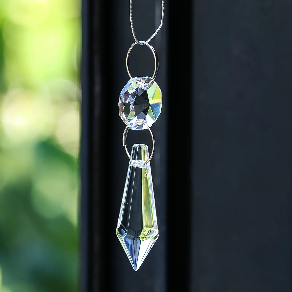 5PC Shiny Clear Pointed Beads Sun Catcher Pendant Octagon Spacer Bead Faceted Prism Glass Crystal Charm Jewelry Dangle Hanging