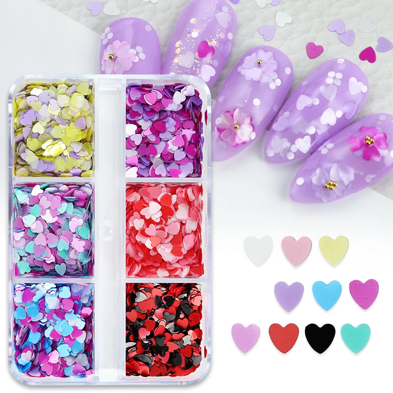 

Блестки для ногтей в виде сердца, 6 ячеек