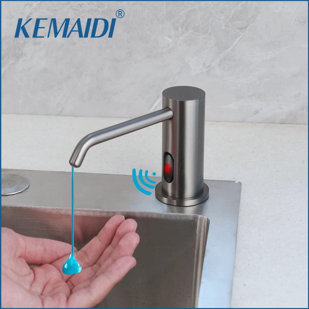 KEMAIDI สีเทาทองเหลืองเครื่องจ่ายสบู่อัตโนมัติ Touchless Sensor เจลทําความสะอาดมือแชมพูขนาดใหญ่เครื่องจ่ายผงซักฟอก 500ml Commercial 1