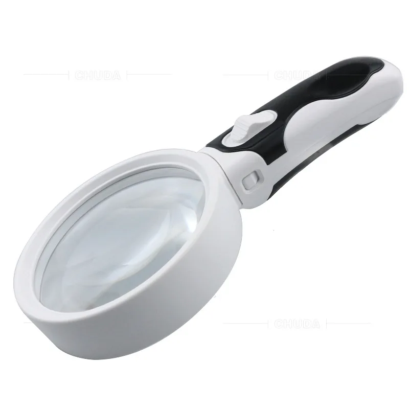 

90Mm Rubber Hand-Held Magnifying Glass 20X with Light High Magnification Large Area Double Light Identification Led Loupe