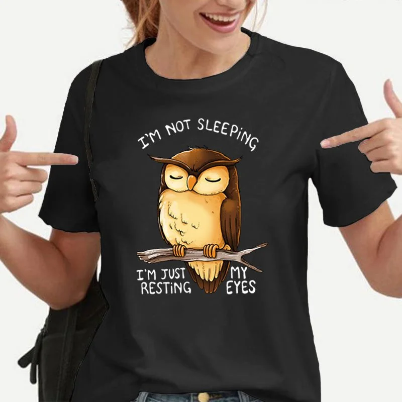 

Women Men Funny Owl I'M Not Sleeping I'M Just My Resting Eyes Printed T-Shirt Summer Short Sleeved Tops