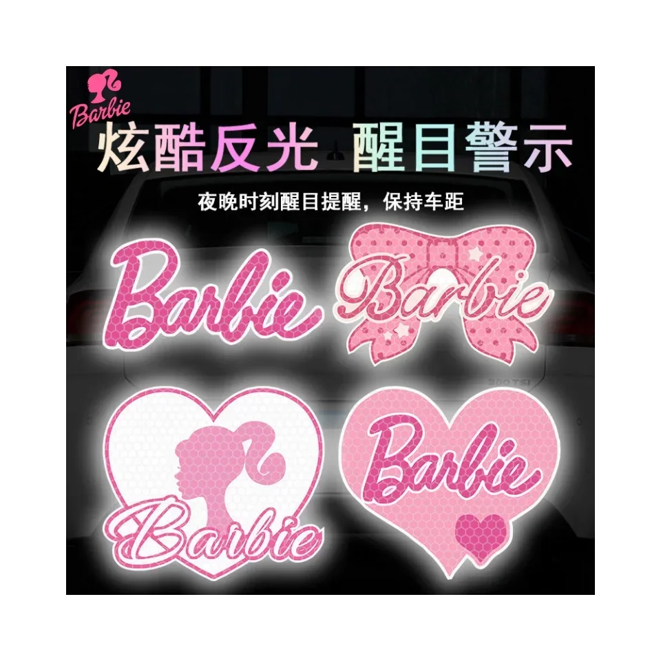 Miniso Barbie New Cool Personality Creative Cute Letters Cartoon Animation Pattern Car Reflective Warning Adesivi Decorativi