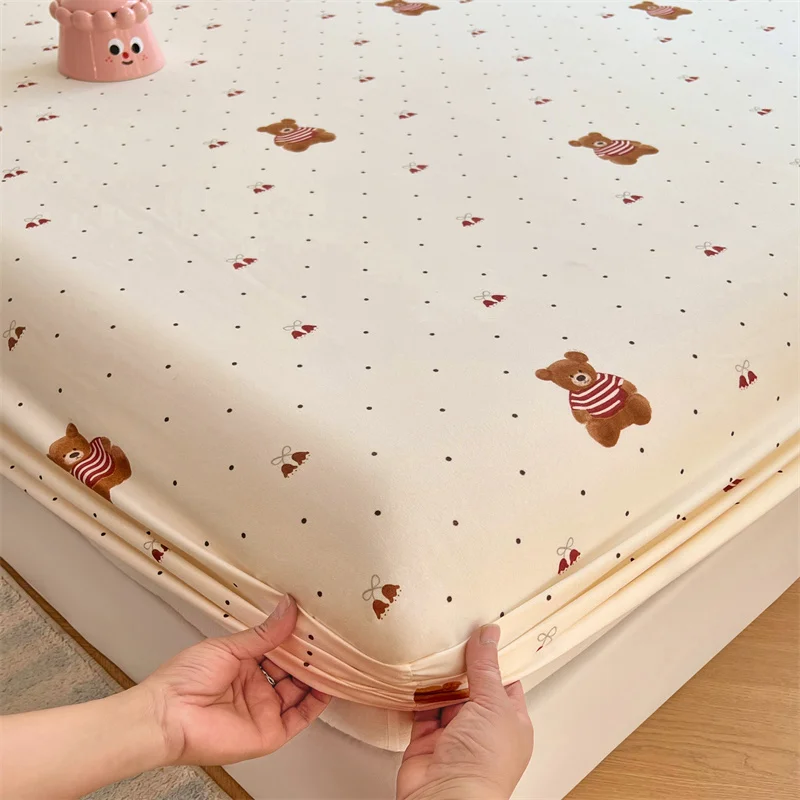 Cartoon Bear Fitted Sheet Bed 150/180cm Cover Skin-friendly Bedsheets Elastic Bed Linen drap de lit (Pillowcase Need Order) 2