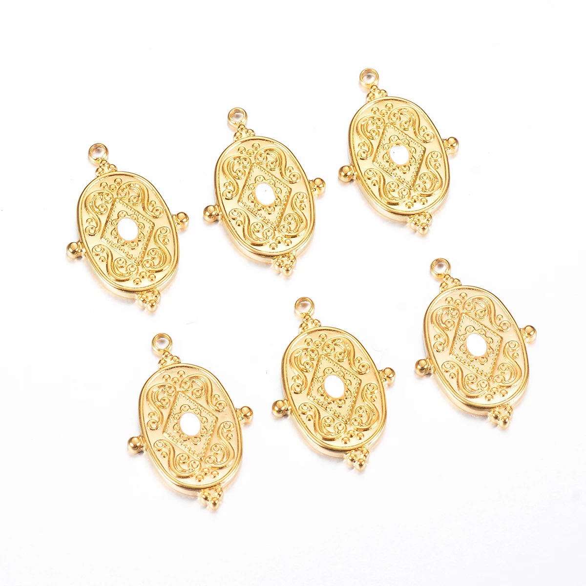 

5Pcs Gold Plated Stainless Steel Boho Retro Enamel Oval Charms Dangles Pendants DIY Necklace Jewelry Making Supplies Wholesale