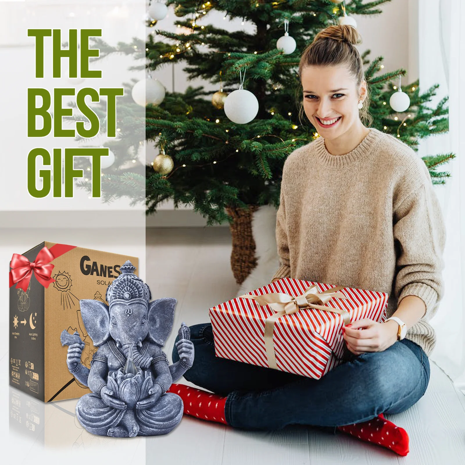 Description Picture 6 of itemGoodeco Ganesha Elephant Statue with Solar Lights -Hindu Elephant Ganpati Buddha Sculptures, Meditation Yoga Room & Garden Decor