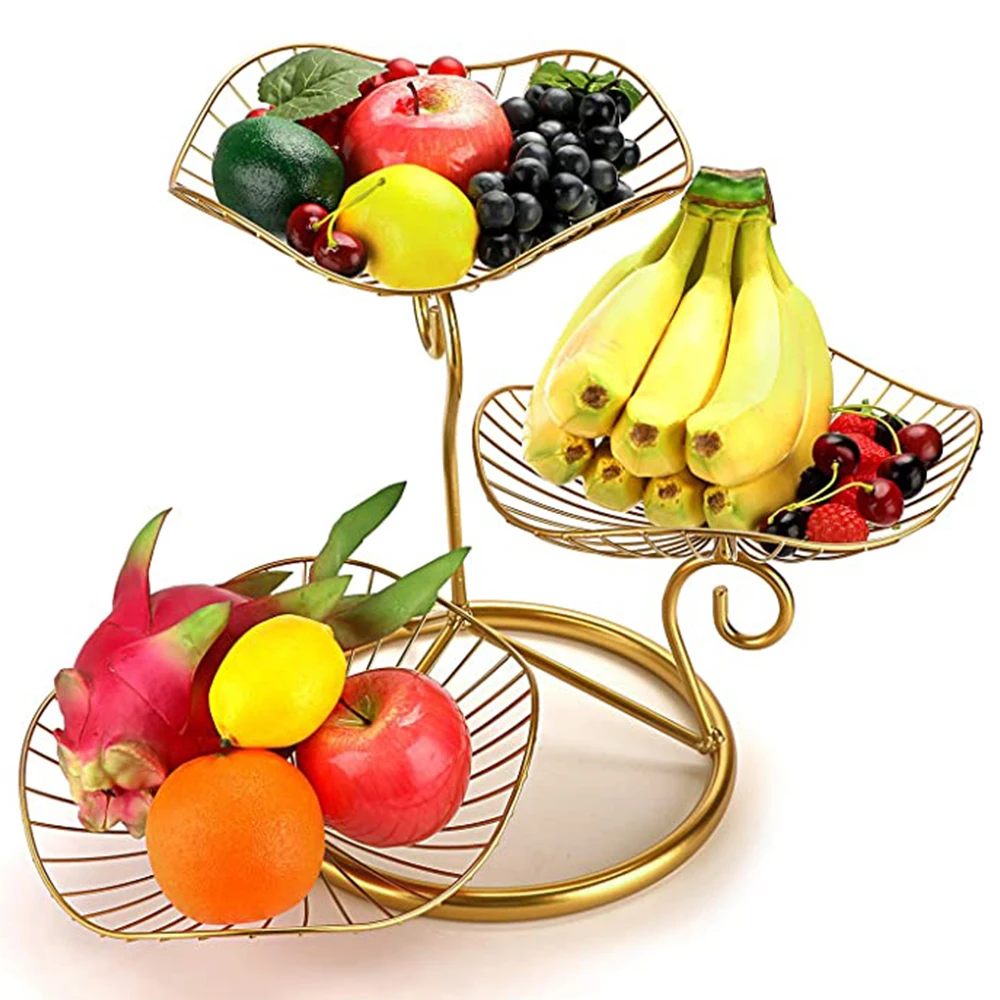 3 Layer Water Fruit Basket Fruit Bowl Metal Wire Fruit Rack Storage