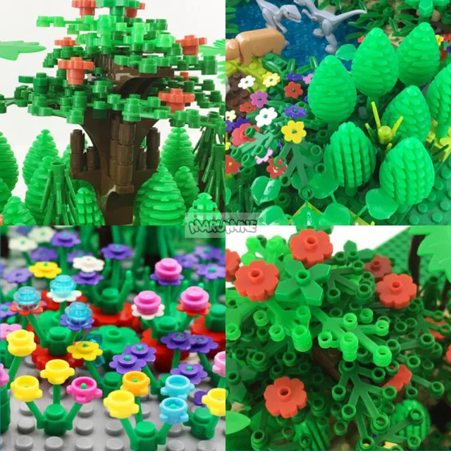 Marumine MOC Tree Plant Accessories Parts Building Blocks Compatible Flower Green Grass Bush Leaf Jungle Garden Set City Bricks 4