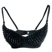 Rivets argentés Punk Rave Bralette Lingerie gothique soutien-gorge haut Sexy Push Up brassière discothèque fête Bar mode soutiens-gorge chauds pour les femmes 5