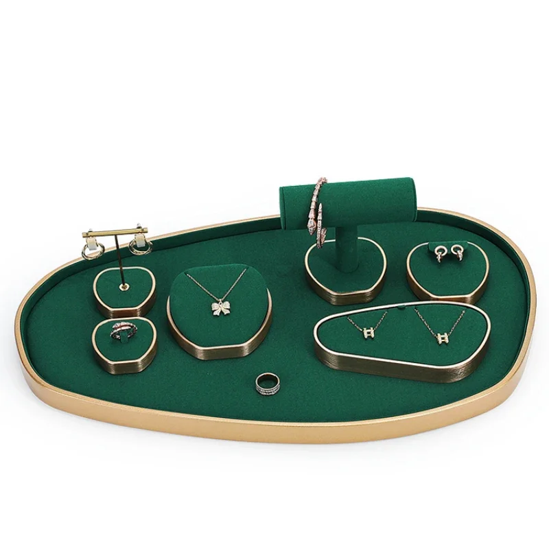 

Green microfiber metal jewelry display props, ring display racks, jewelry counters, necklaces, earrings display racks