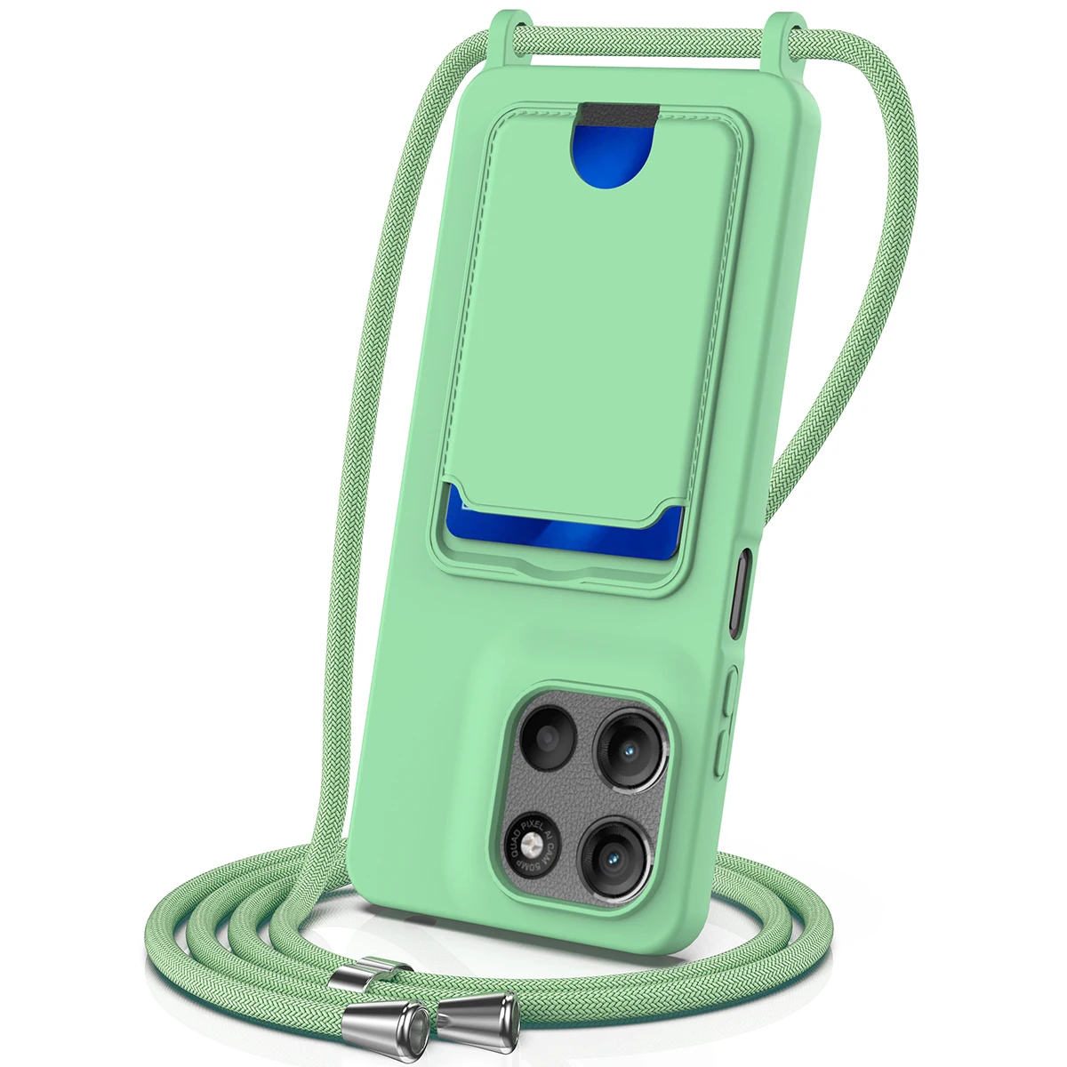 Card Slot Case with Adjustable Lanyard - TPU Soft Silicone Skin, Anti-Fall Cover