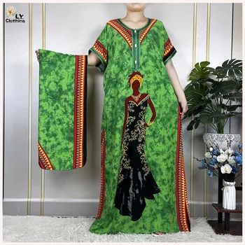2023 New African Style Short Sleeve Dresses Cotton Pattern Printing Muslim Loose Robe Women Elegant Dress African Abaya Clothes 1