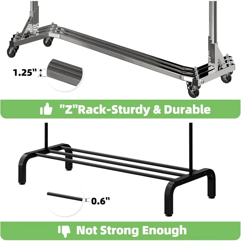 Industrial Grade Z-Base 70in extra long Clothes Garment Rack, Commercial Grade Rolling Clothing Rack 6