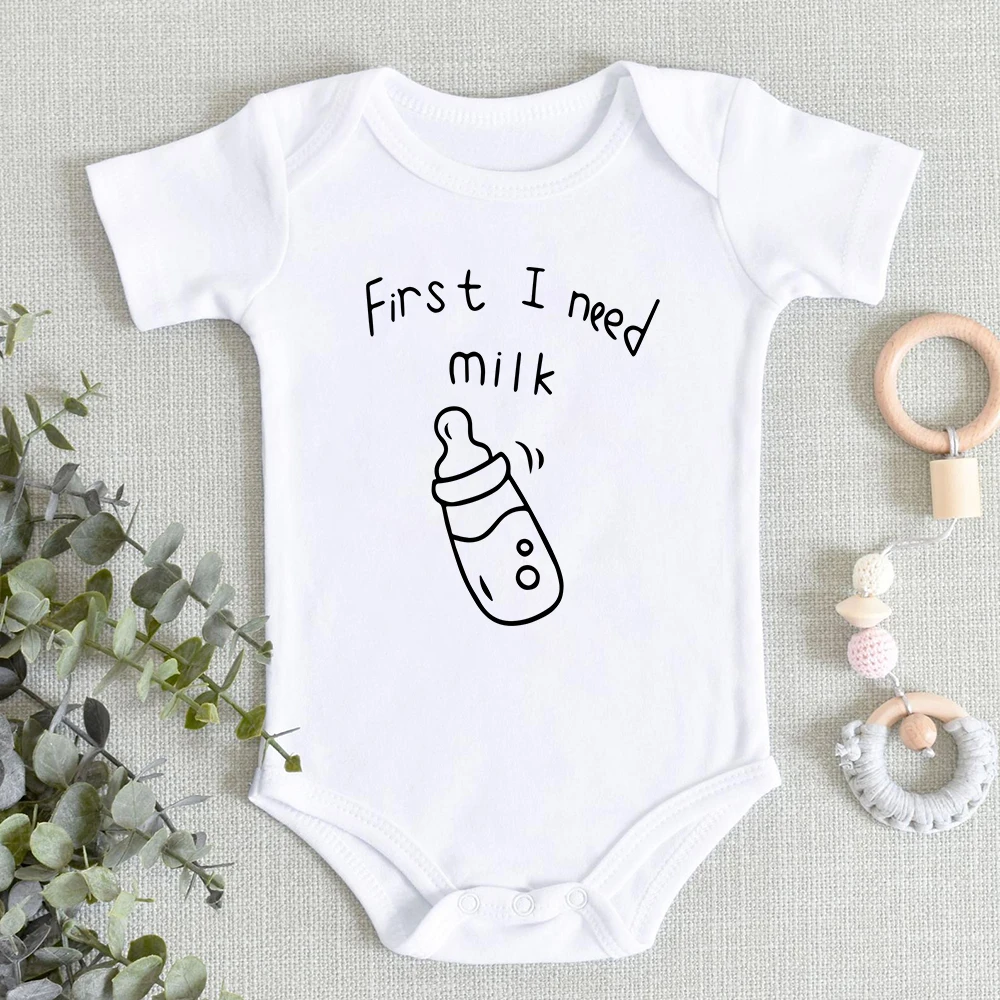 

Fisrt I Need Milk Newborn Baby Clothes Oversize Bodysuits Simple Fashion Infant Onesie Summer Home Casual Toddler Jumpsuits