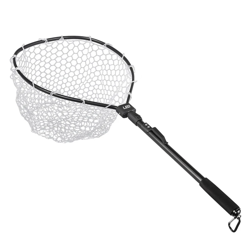 

LEO 1 PCS Black Aluminum Fast Folding Manual Net Portable Rubber Net Fly Fishing Fishing Net