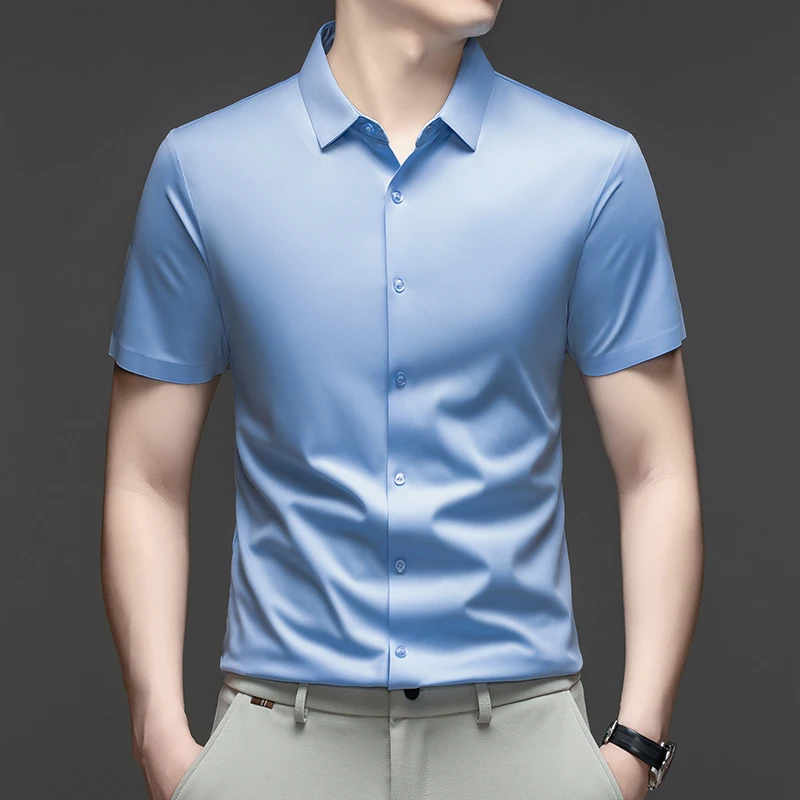 Mens Summer Business Short Sleeved Shirt Seamless Construction High Stretch Easy Care for AllDay Comfort