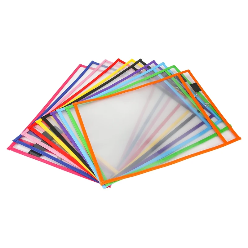 

10Pcs Reusable Dry Erase Pockets, Assorted Colors For Children Kids Students